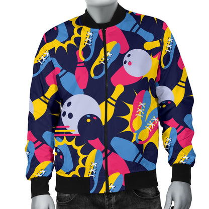 Bowling Pattern Print Design 02 Men Bomber Jacket
