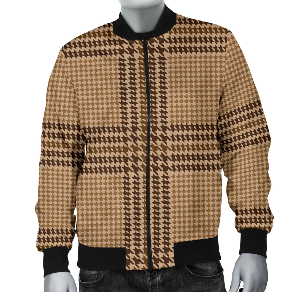 Houndstooth Brown Pattern Print Design 04 Men Bomber Jacket