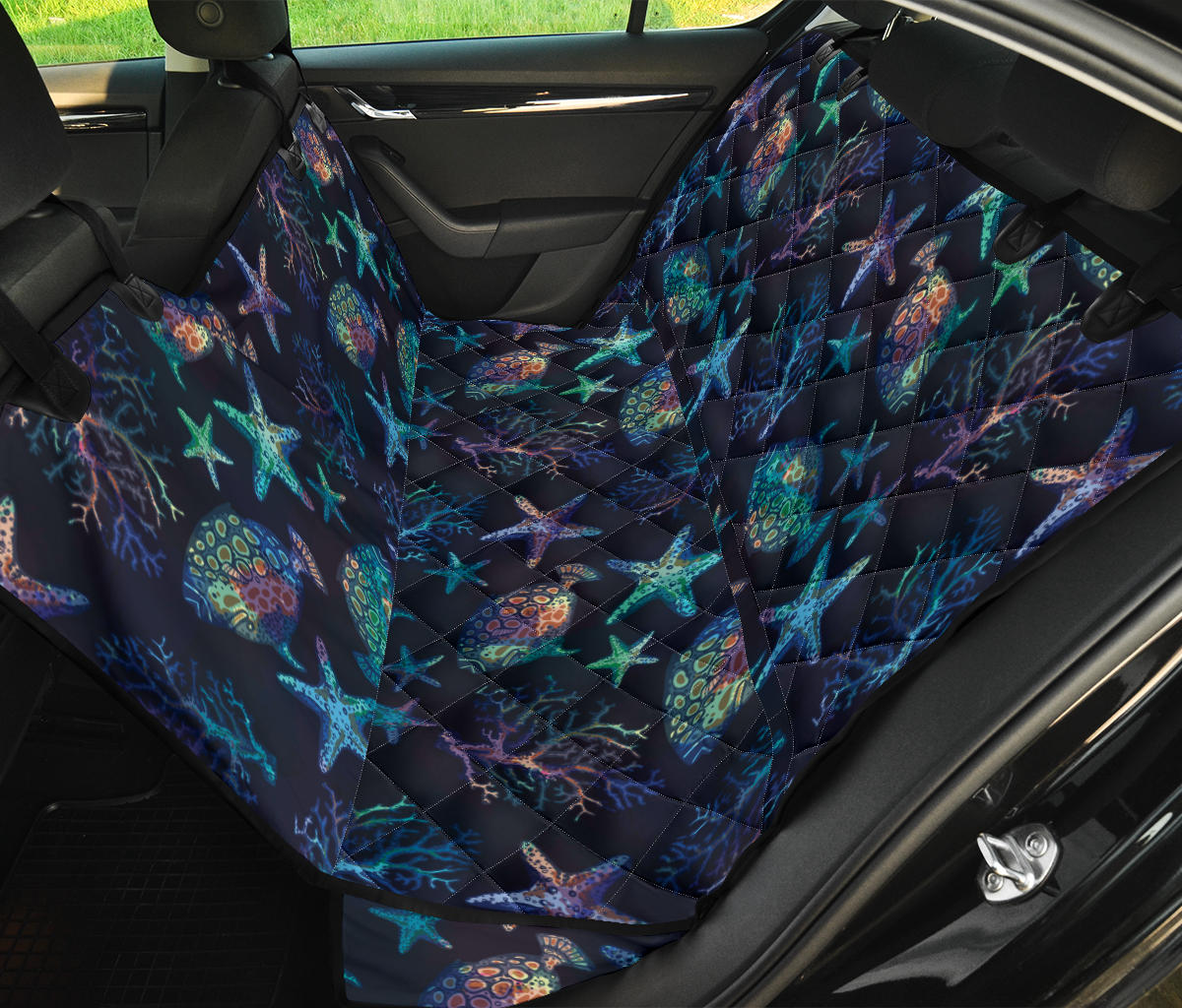 Starfish Pattern Print Design 01 Rear Dog Car Seat Cover Hammock