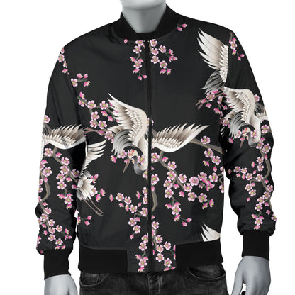 Crane Pattern Print Design 01 Men Bomber Jacket