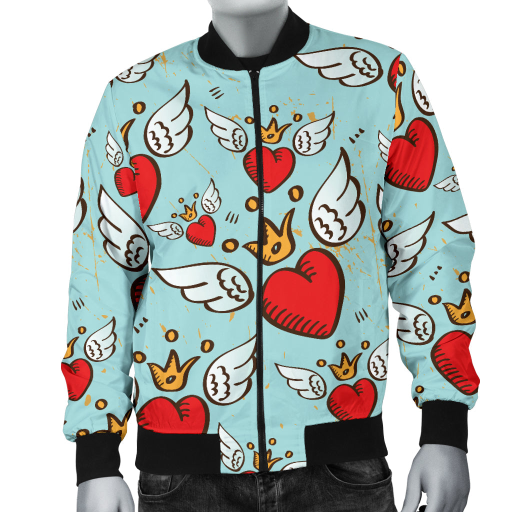 Angel Wings Heart Pattern Print Design 02 Men Bomber Jacket