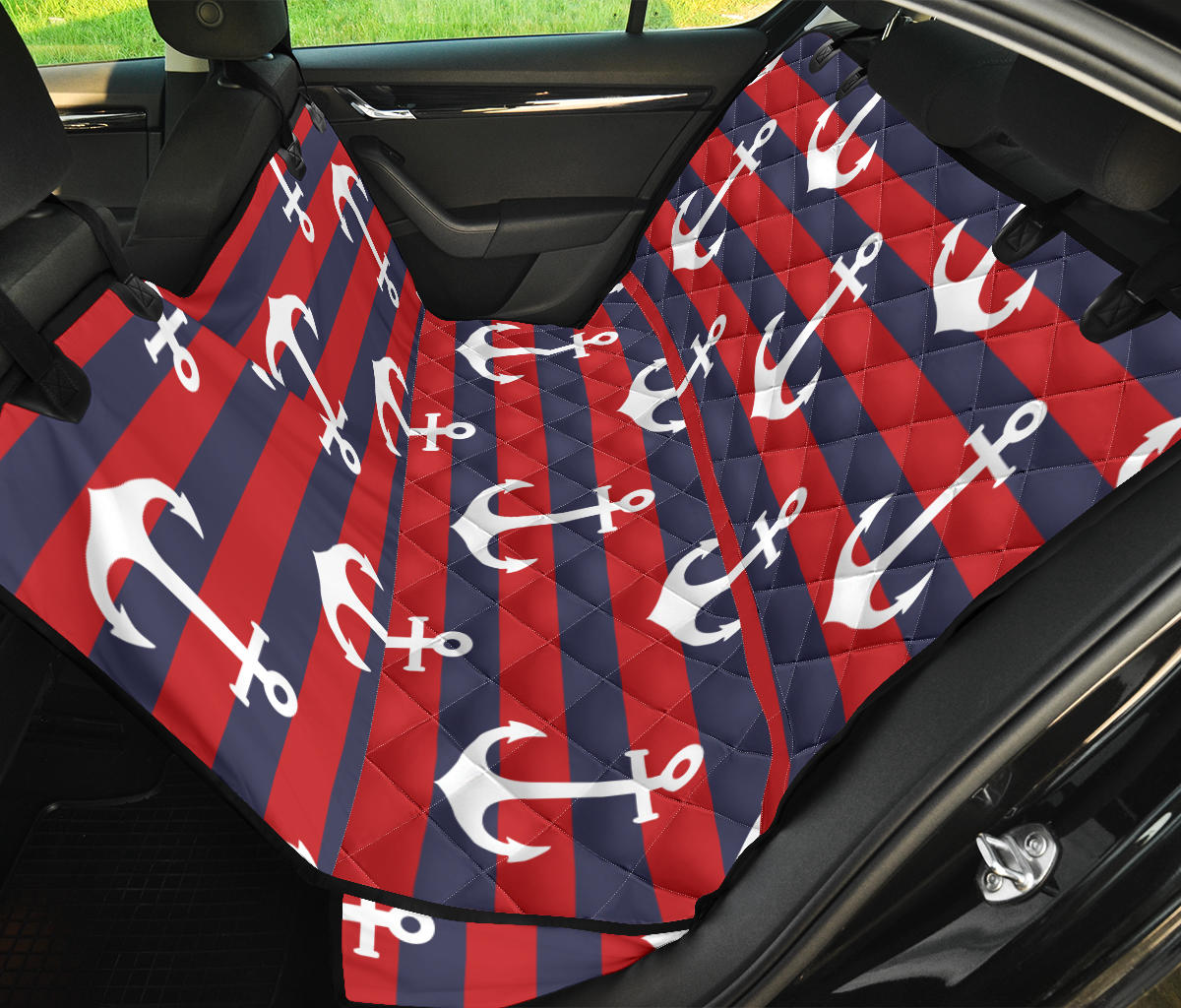 Nautical Pattern Print Design A05 Rear Dog Car Seat Cover Hammock