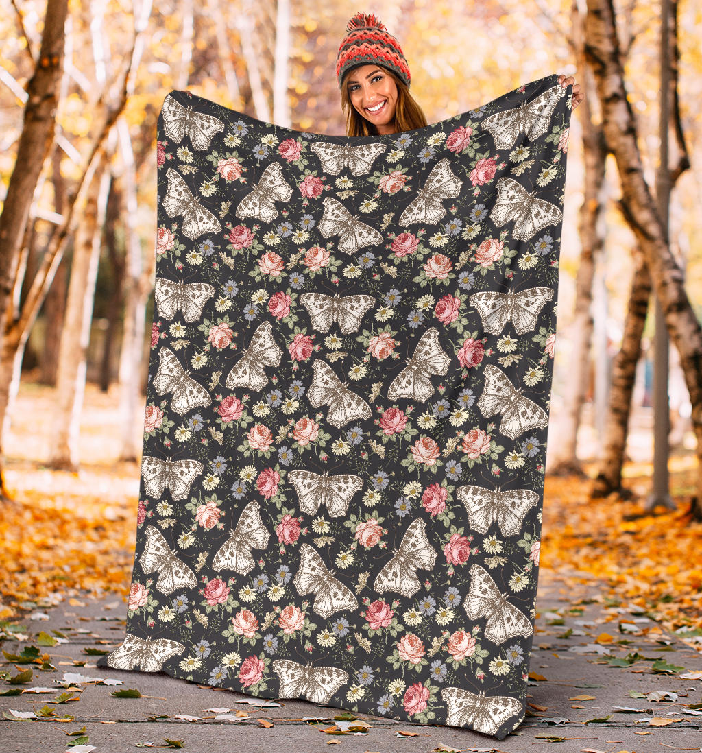 Butterfly Flower Pattern Print Design 07 Premium Blanket