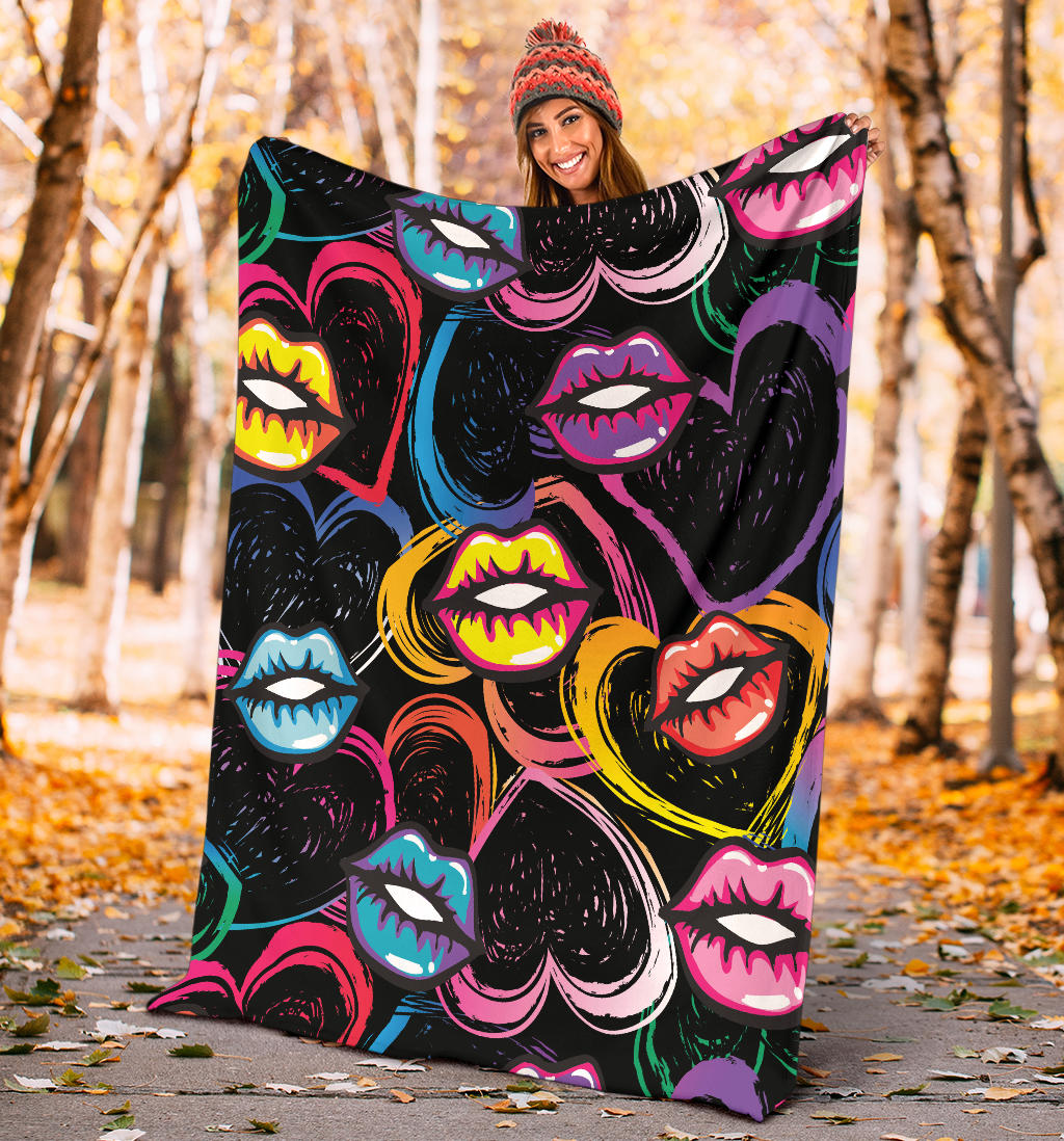 Pop Art Lip Pattern Print Design A03 Premium Blanket