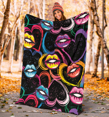 Pop Art Lip Pattern Print Design A03 Premium Blanket