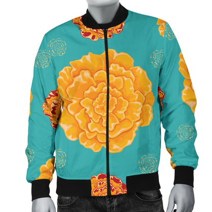 Marigold Pattern Print Design 02 Men Bomber Jacket