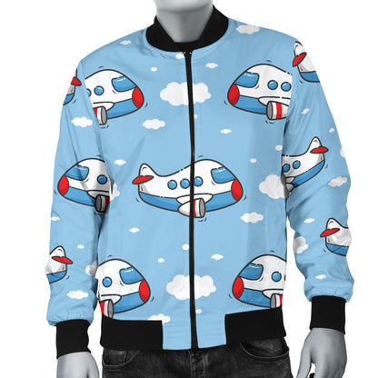 Airplane Cartoon Pattern Print Design 07 Men Bomber Jacket