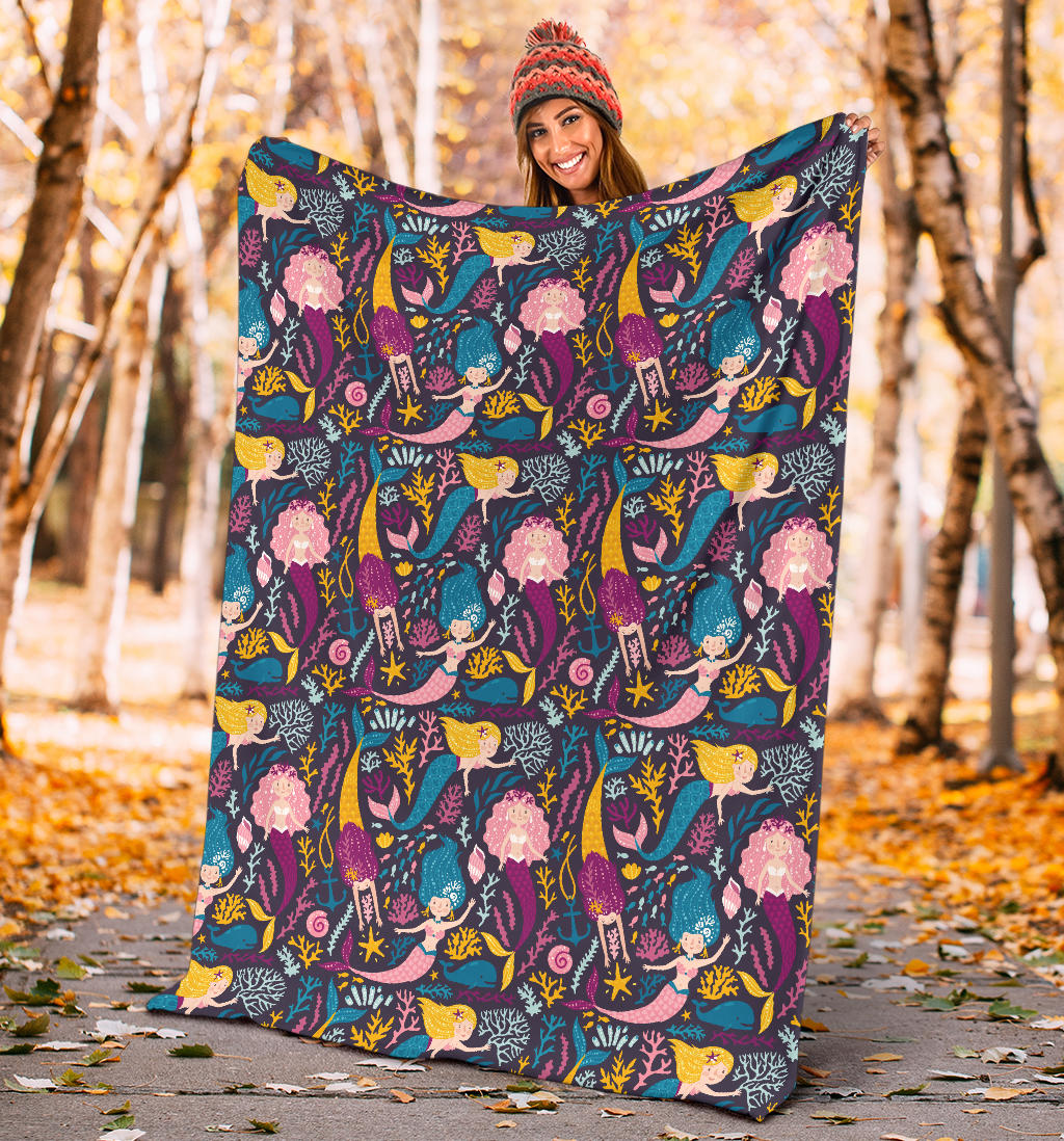 Mermaid Pattern Print Design 08 Premium Blanket