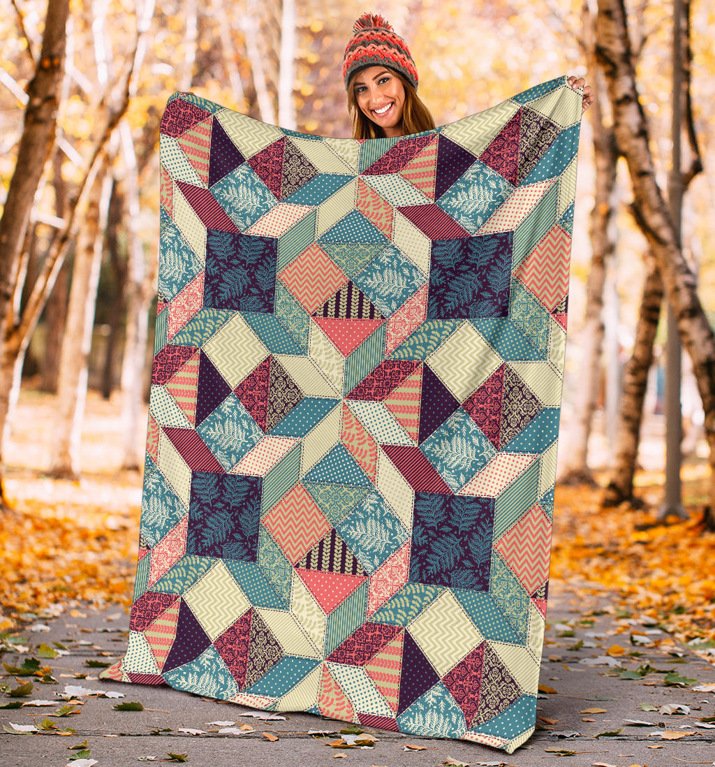 Patchwork Pattern Print Design 02 Premium Blanket