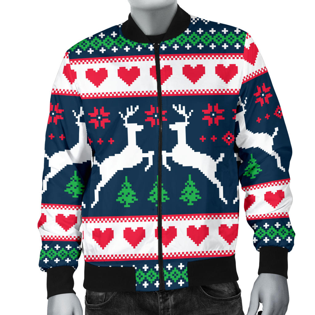 Reindeer Pattern Print Design 03 Men Bomber Jacket