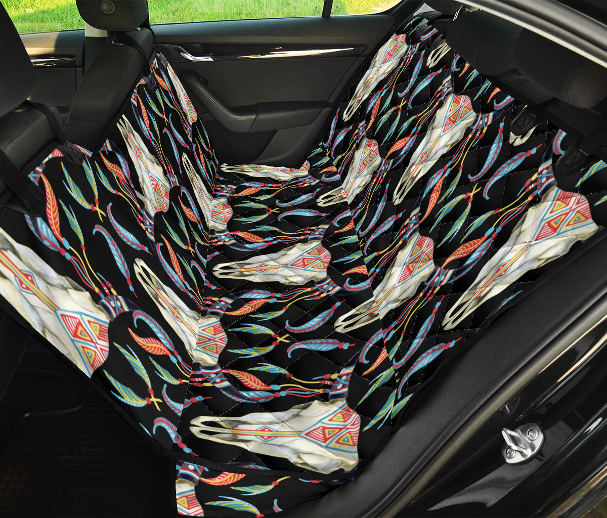 Buffalo Head Boho Style Pattern Print Design 01 Rear Dog Car Seat Cover Hammock