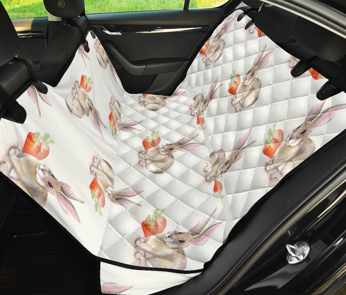Rabbit Pattern Print Design 01 Rear Dog Car Seat Cover Hammock
