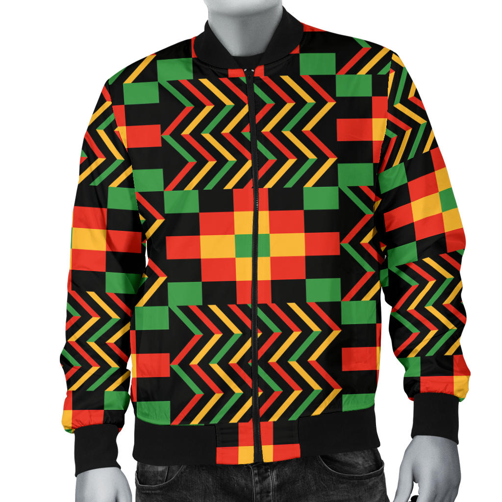 Kente Pattern Print Design 01 Men Bomber Jacket