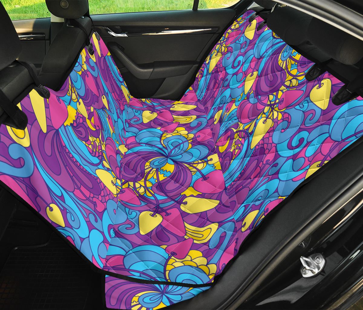 Psychedelic Mushroom Pattern Print Design A03 Rear Dog Car Seat Cover Hammock