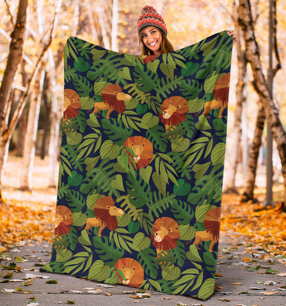 Lion Jungle Pattern Print Design 05 Premium Blanket
