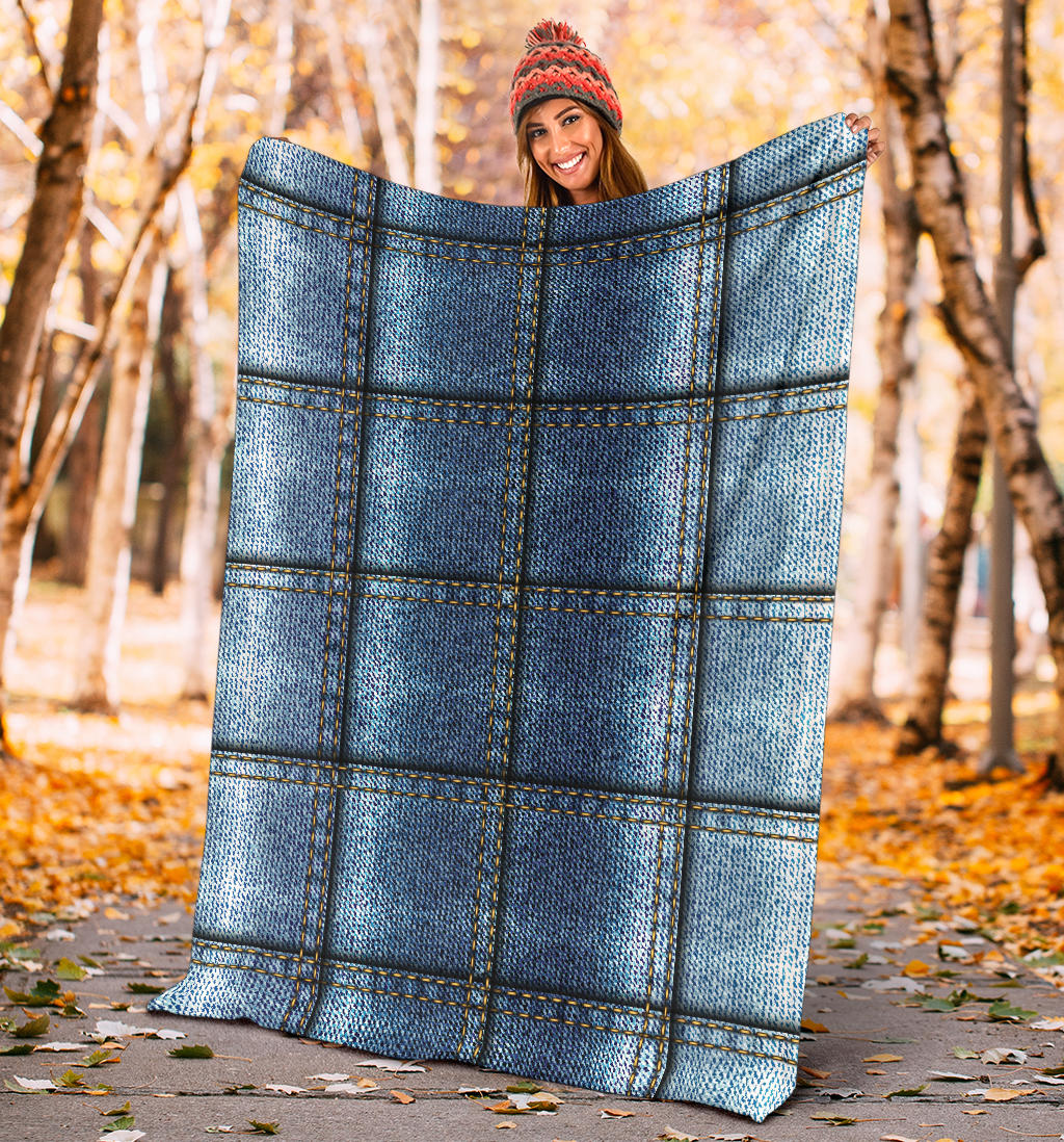 Jean Patchwork Pattern Print Design 02 Premium Blanket