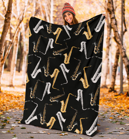 Saxophone Pattern Print Design 01 Premium Blanket