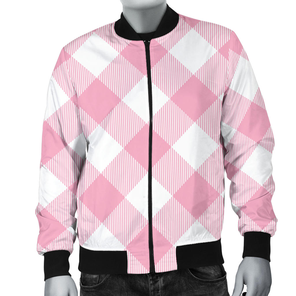Gingham Pink Pattern Print Design 02 Men Bomber Jacket