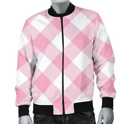 Gingham Pink Pattern Print Design 02 Men Bomber Jacket