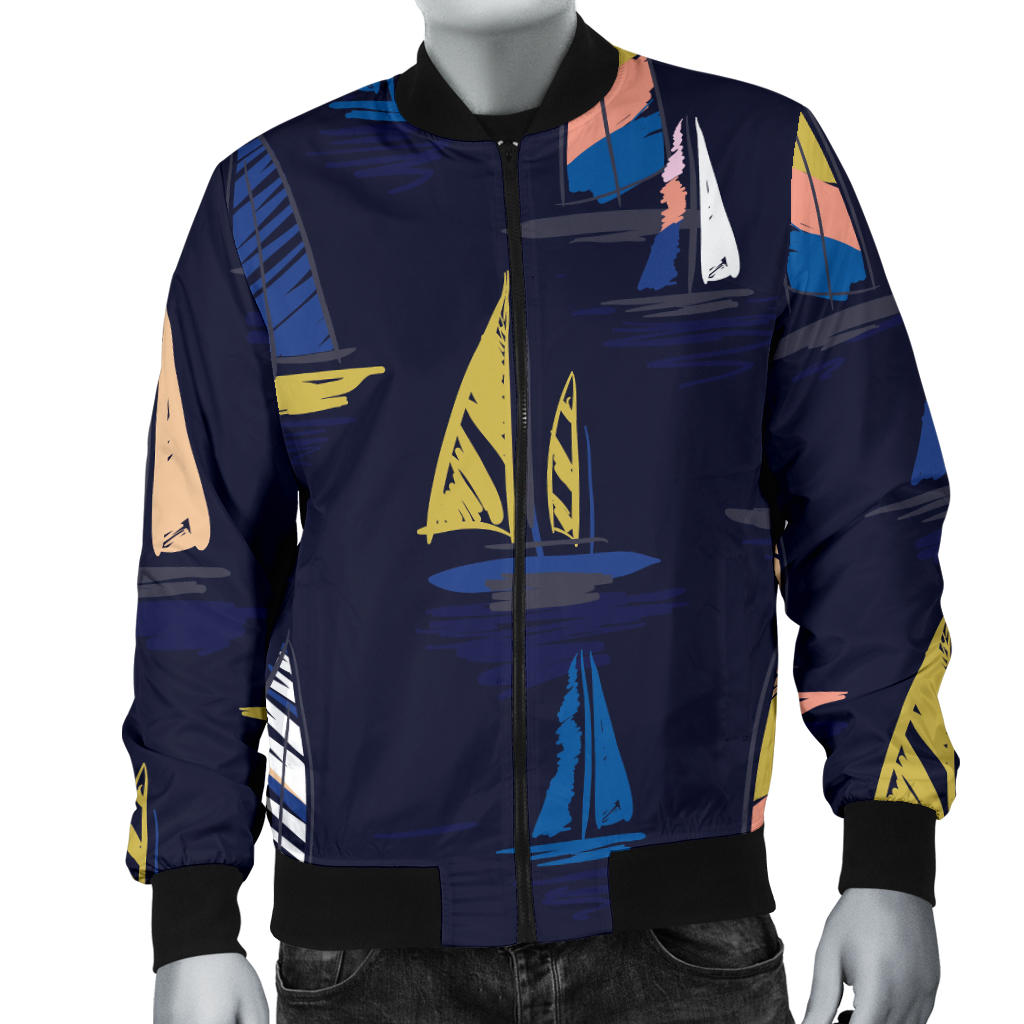 Sailing Ships Pattern Print Design A03 Men Bomber Jacket