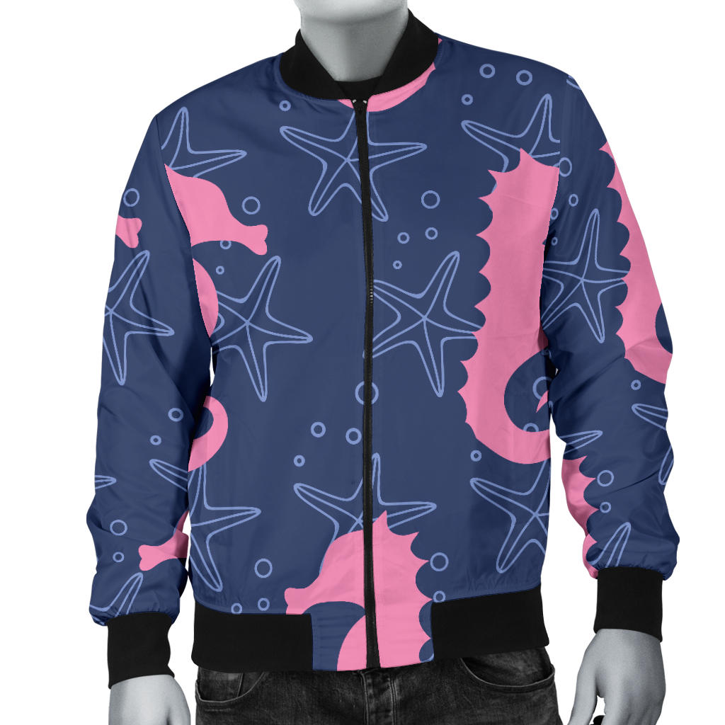 SeaHorse Pink Pattern Print Design 02 Men Bomber Jacket