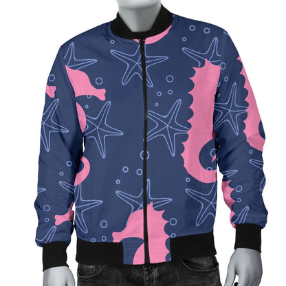 SeaHorse Pink Pattern Print Design 02 Men Bomber Jacket