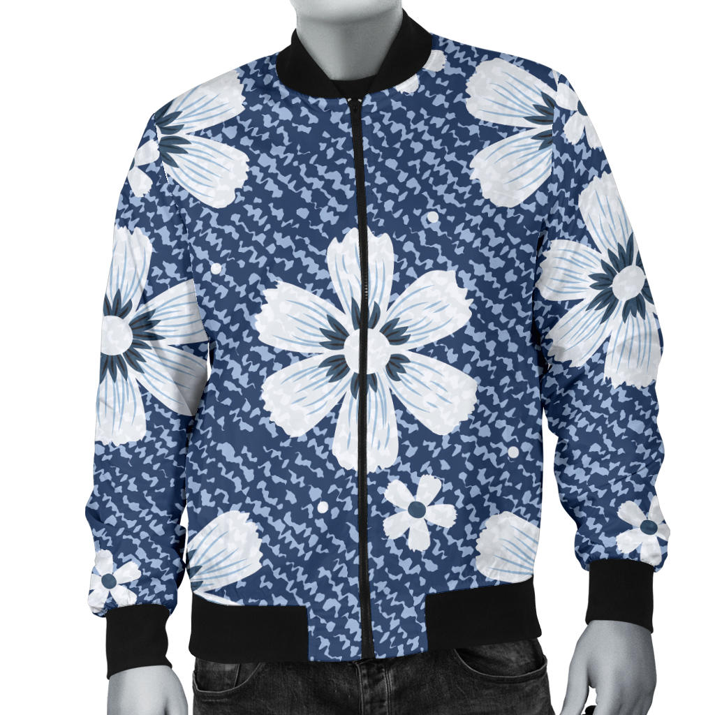 Jean Flower Pattern Print Design 03 Men Bomber Jacket