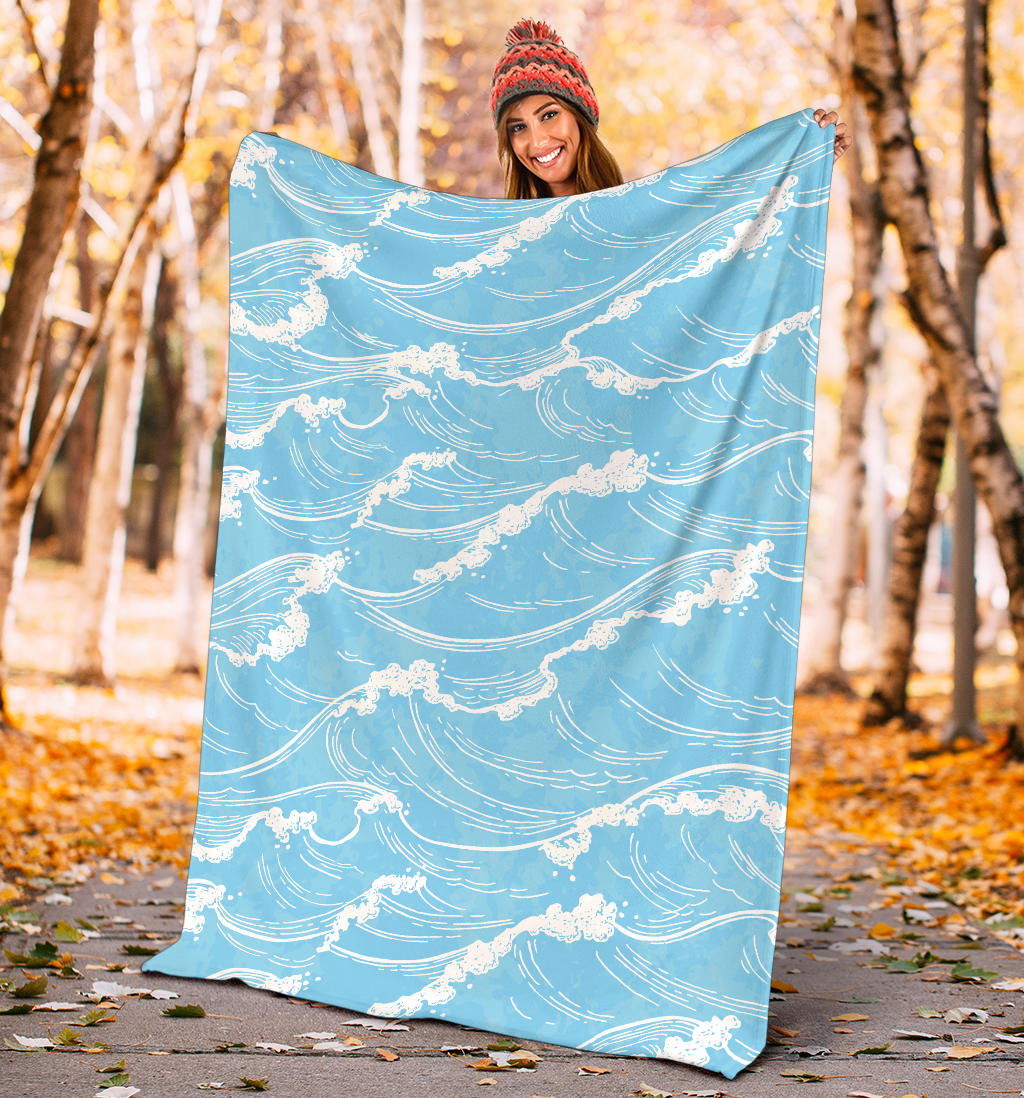 Ocean Wave Pattern Print Design A01 Premium Blanket