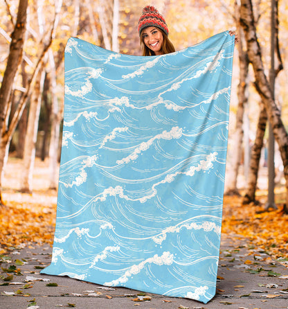 Ocean Wave Pattern Print Design A01 Premium Blanket