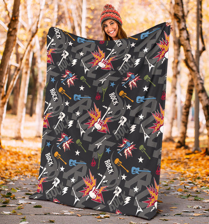 Rock and Roll Pattern Print Design A01 Premium Blanket