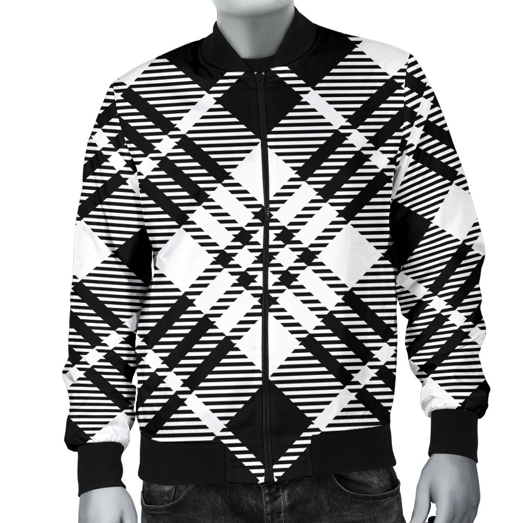 Plaid Black White Pattern Print Design A02 Men Bomber Jacket