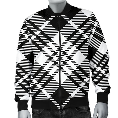 Plaid Black White Pattern Print Design A02 Men Bomber Jacket