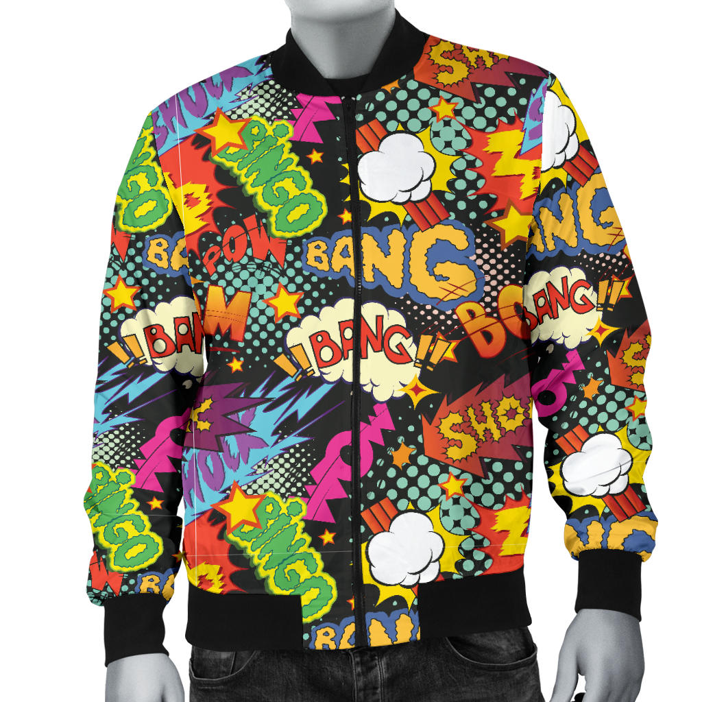 Comic Book Pattern Print Design 01 Men Bomber Jacket
