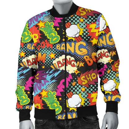 Comic Book Pattern Print Design 01 Men Bomber Jacket