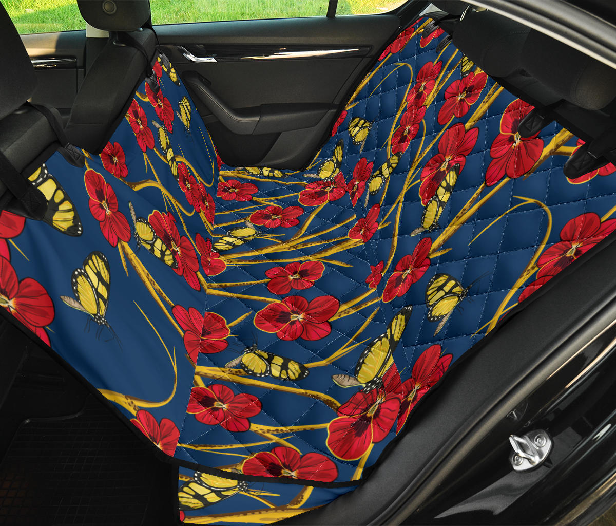 Pansy Pattern Print Design A01 Rear Dog Car Seat Cover Hammock