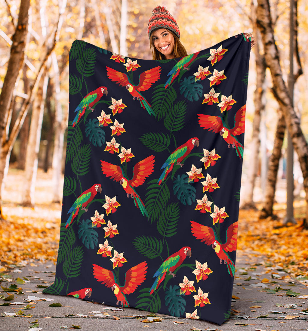 Macaw Pattern Print Design 02 Premium Blanket
