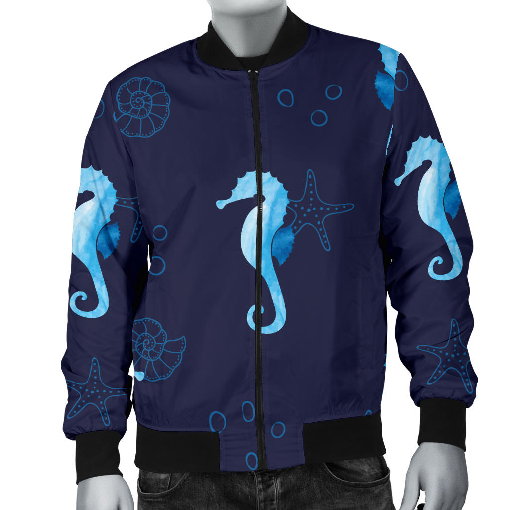 SeaHorse Blue neon Pattern Print Design 03 Men Bomber Jacket