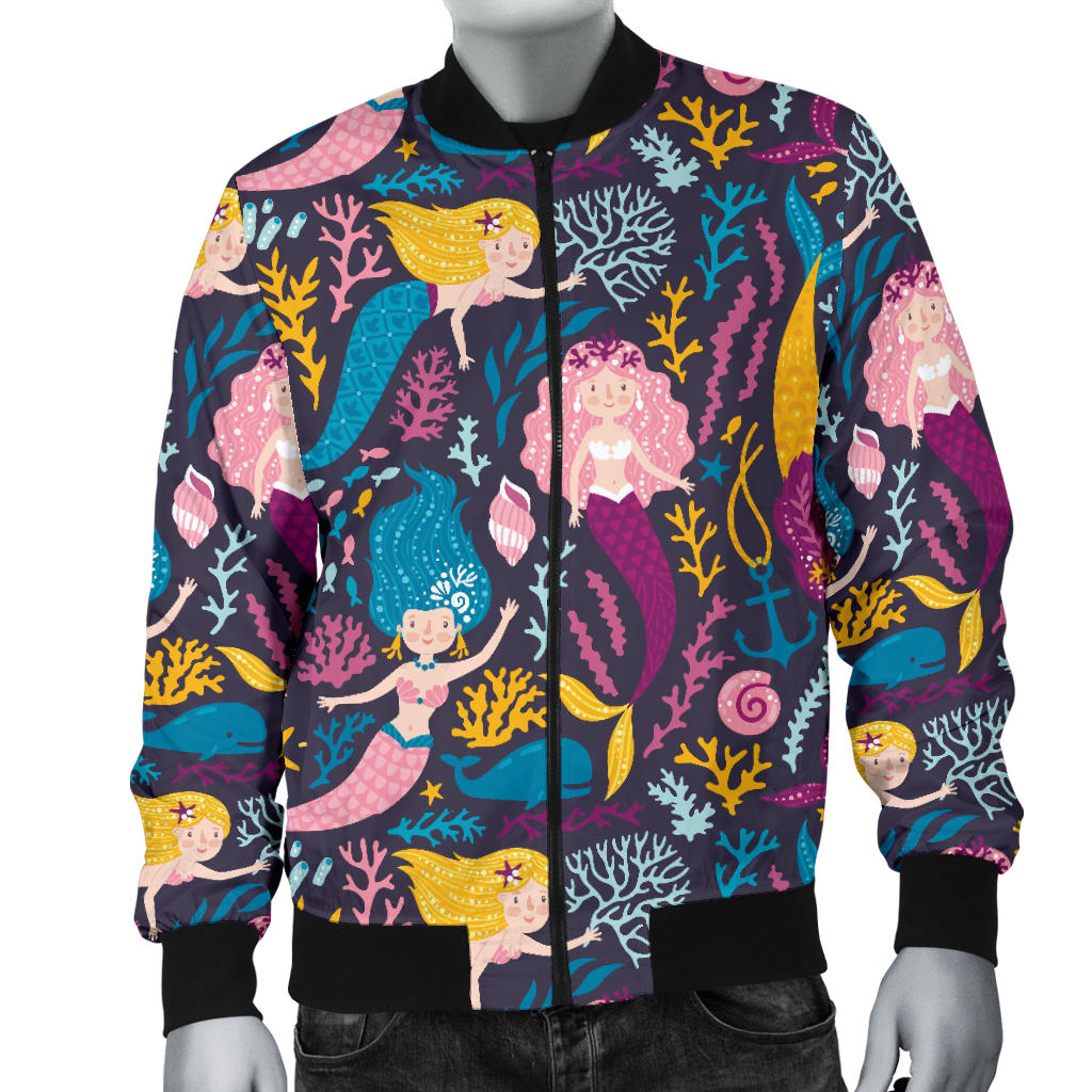 Mermaid Pattern Print Design 08 Men Bomber Jacket