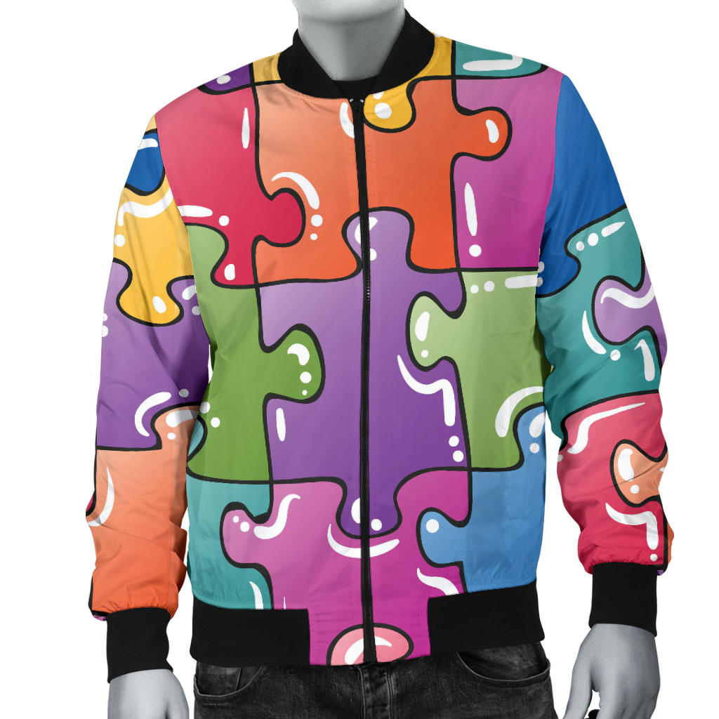 Puzzle Pattern Print Design A05 Men Bomber Jacket