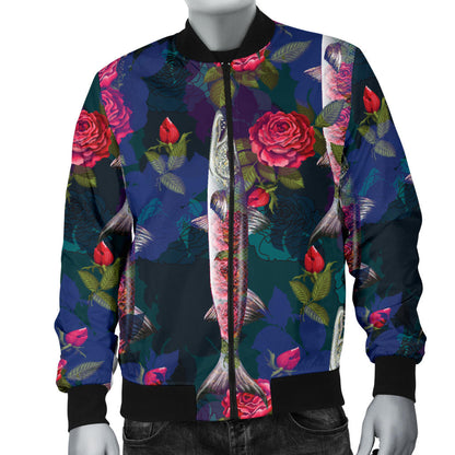 Barracuda with Folwer Pattern Print Design 01 Men Bomber Jacket