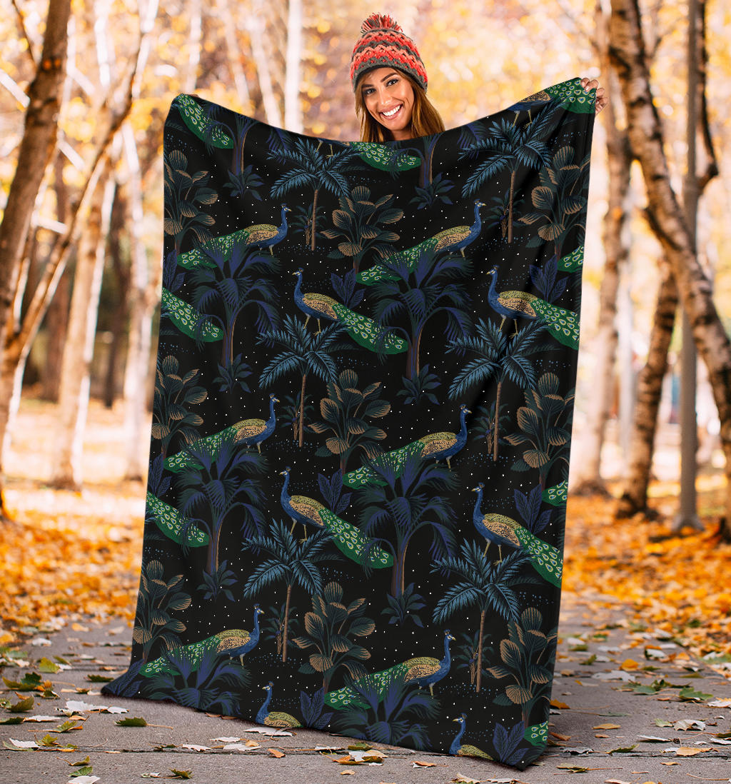 Rainforest Peacock Pattern Print Design A04 Premium Blanket