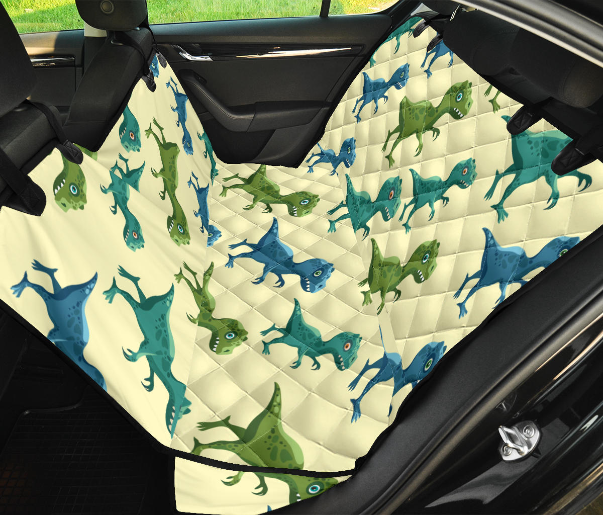T Rex Pattern Print Design A04 Rear Dog Car Seat Cover Hammock