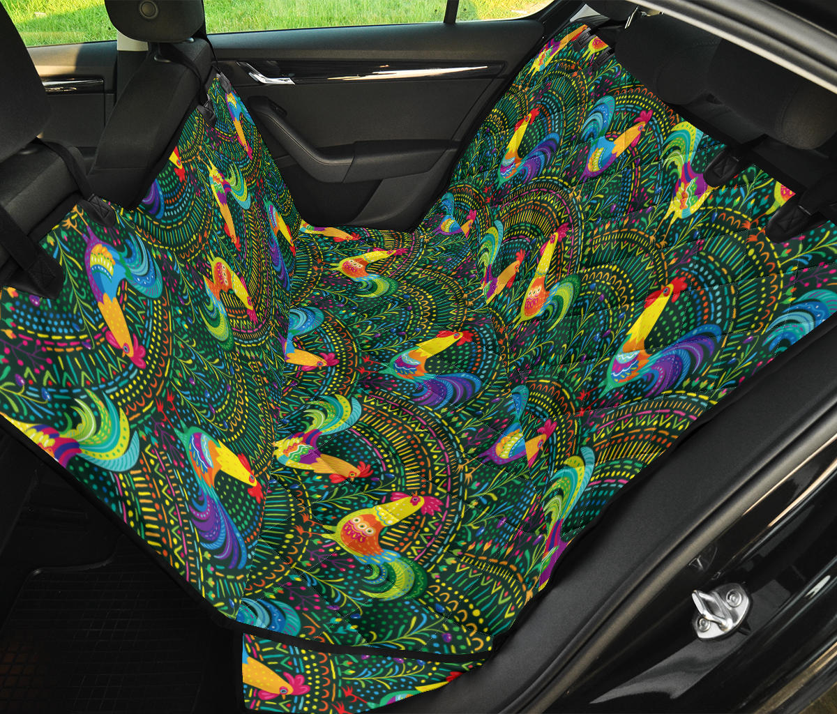 Rooster Pattern Print Design A01 Rear Dog Car Seat Cover Hammock