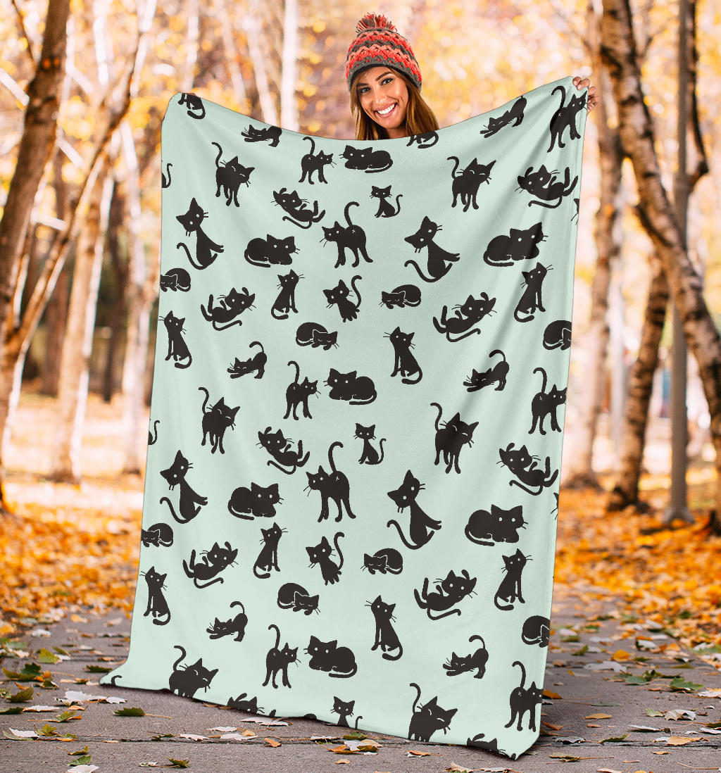 Black Cat Pattern Print Design 04 Premium Blanket