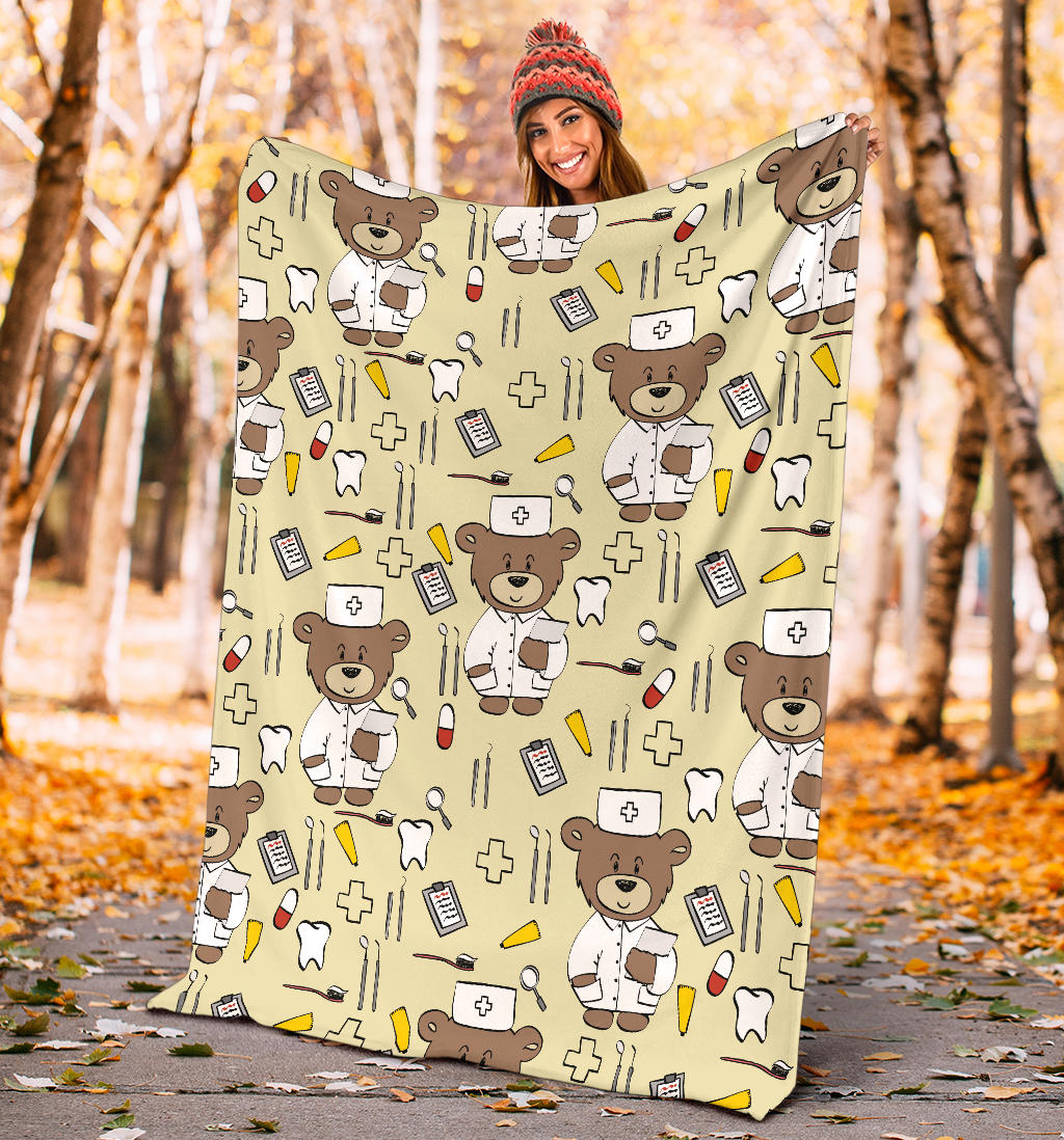 Nurse Bear Pattern Print Design A02 Premium Blanket