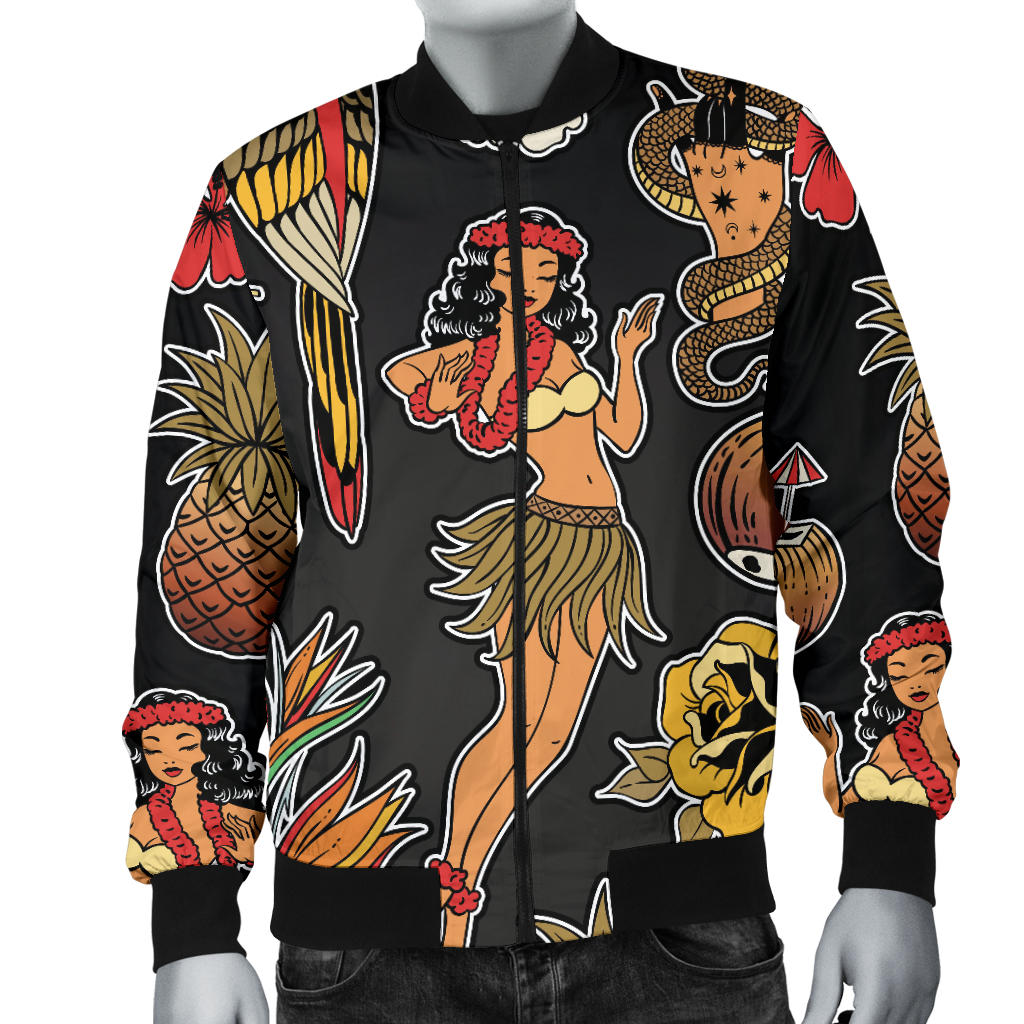 Hula Dancers Hawaiian Style Pattern Print Design 02 Men Bomber Jacket