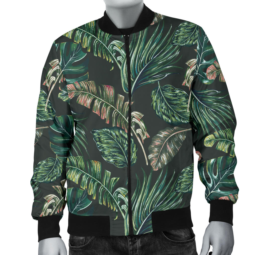 Banana Leaf Pattern Print Design 05 Men Bomber Jacket