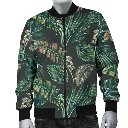 Banana Leaf Pattern Print Design 05 Men Bomber Jacket