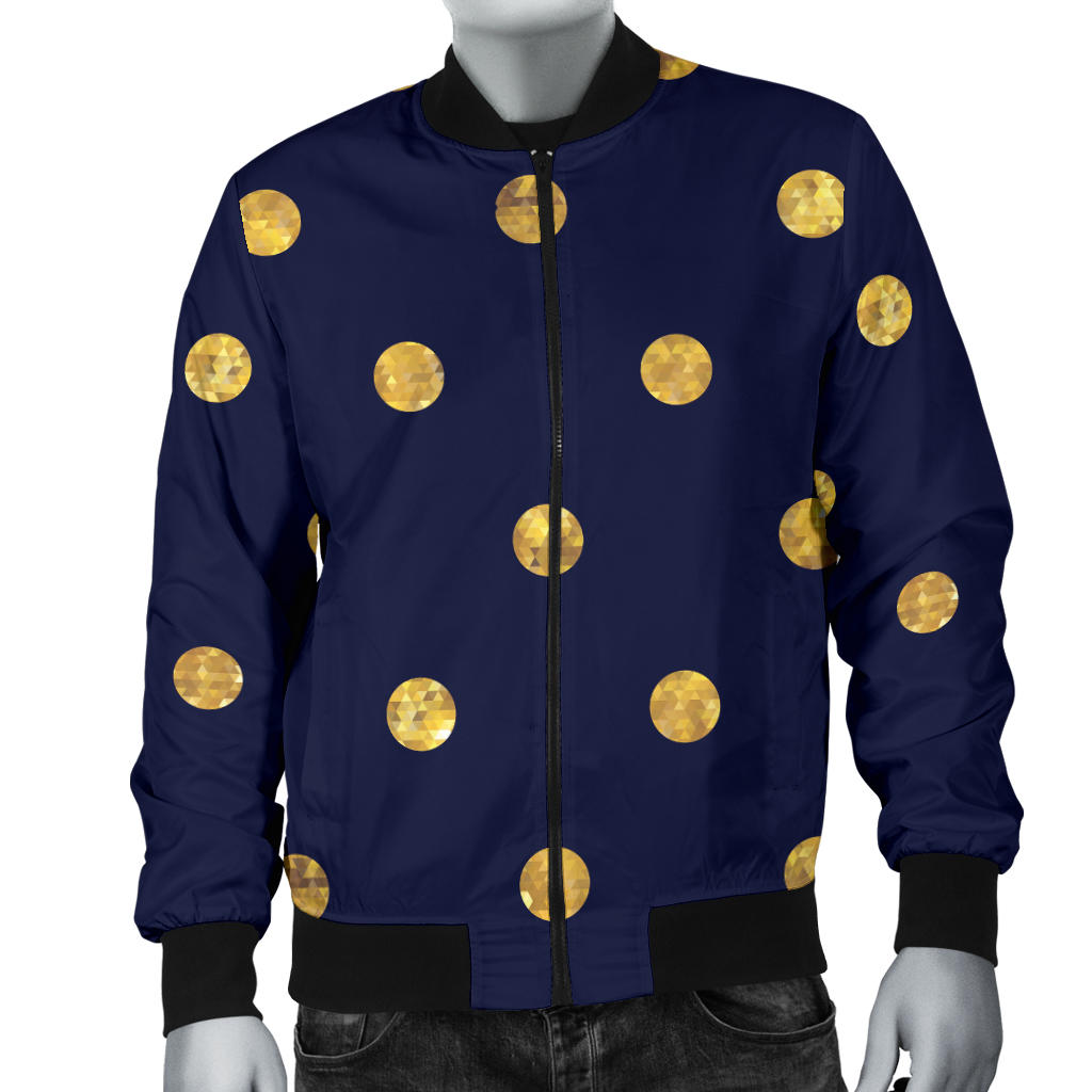 Polka Dot Gold Blue Pattern Print Design 02 Men Bomber Jacket