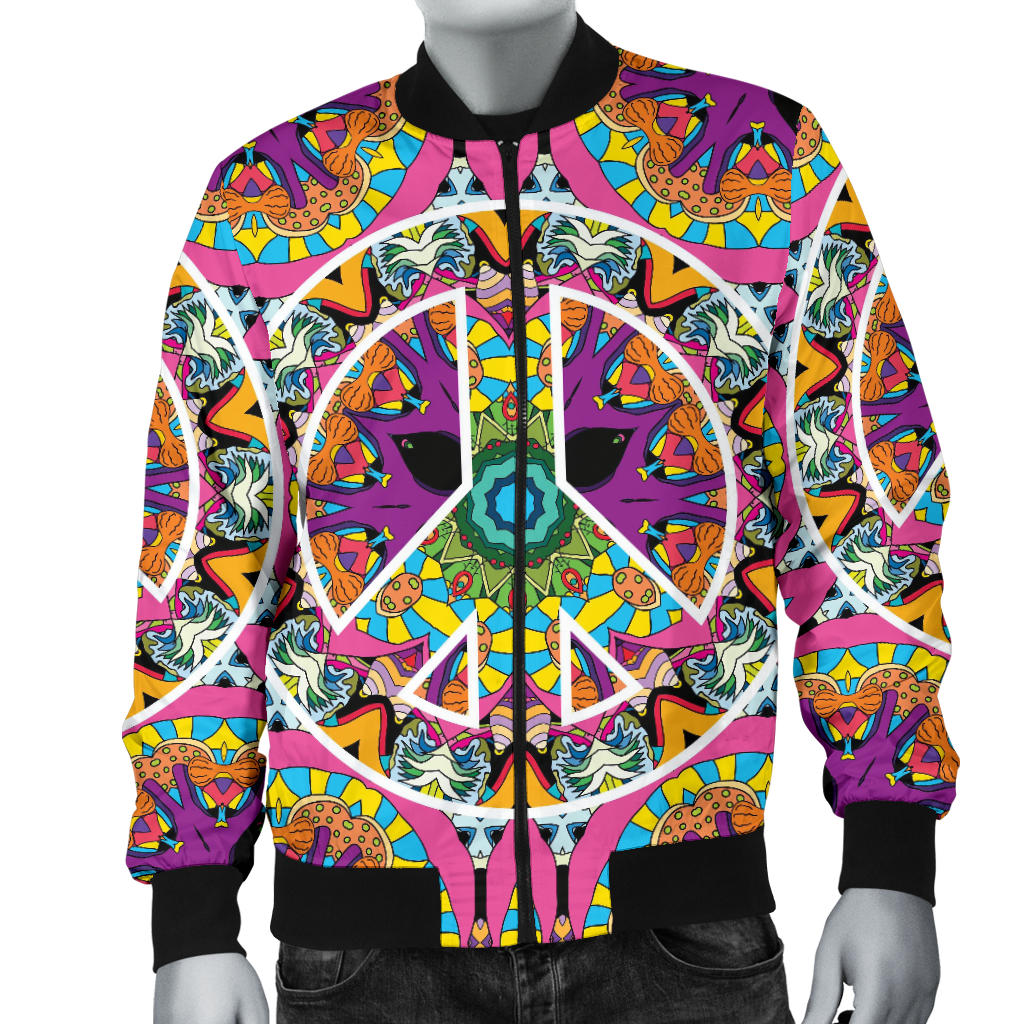 Peace Sign Pattern Print Design A03 Men Bomber Jacket